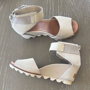Sorel Light Grayish Leather Wedge Sandals Open Toe Casual Women’s Size 7.5 GUC
